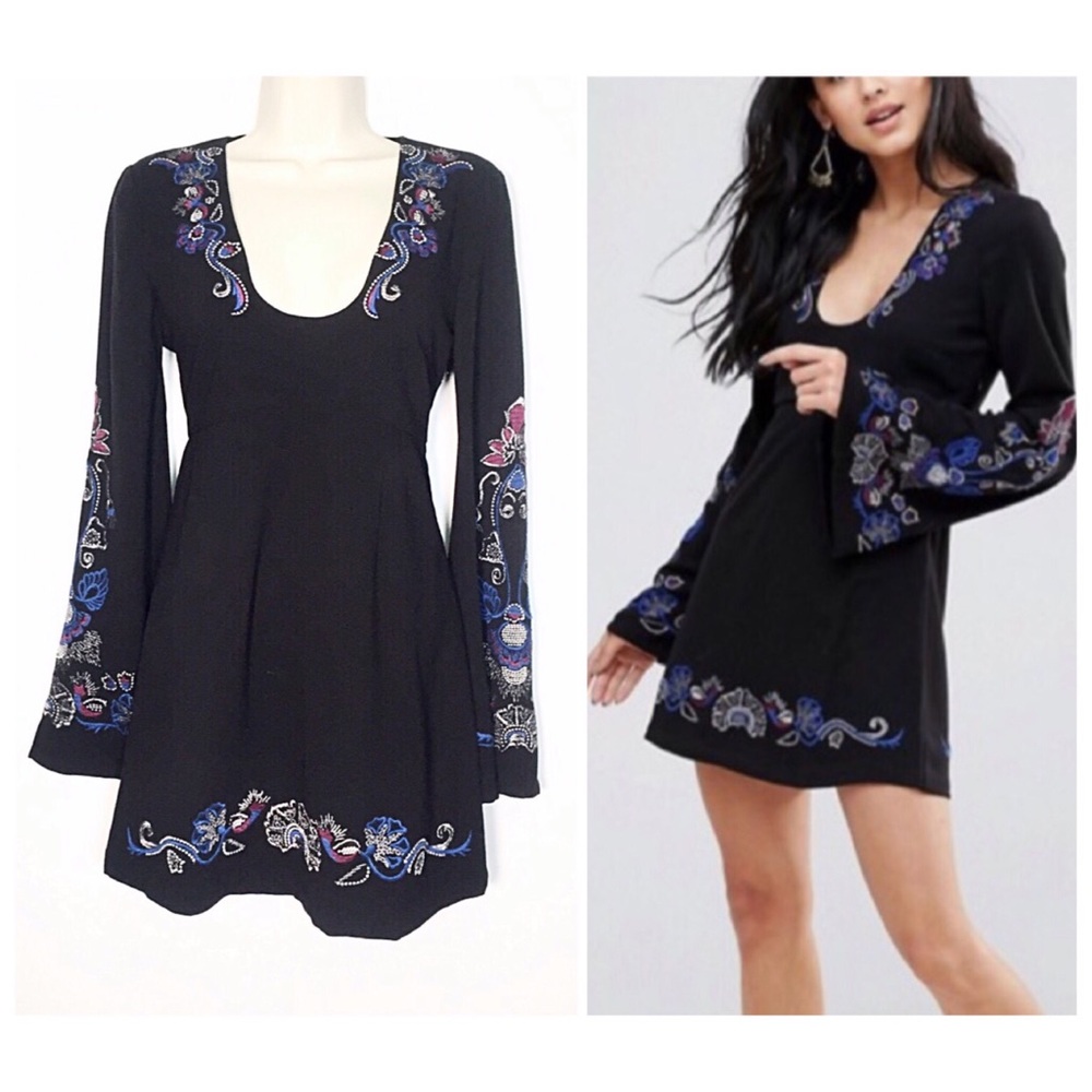 Free People Long Sleeve Embroidered Dress